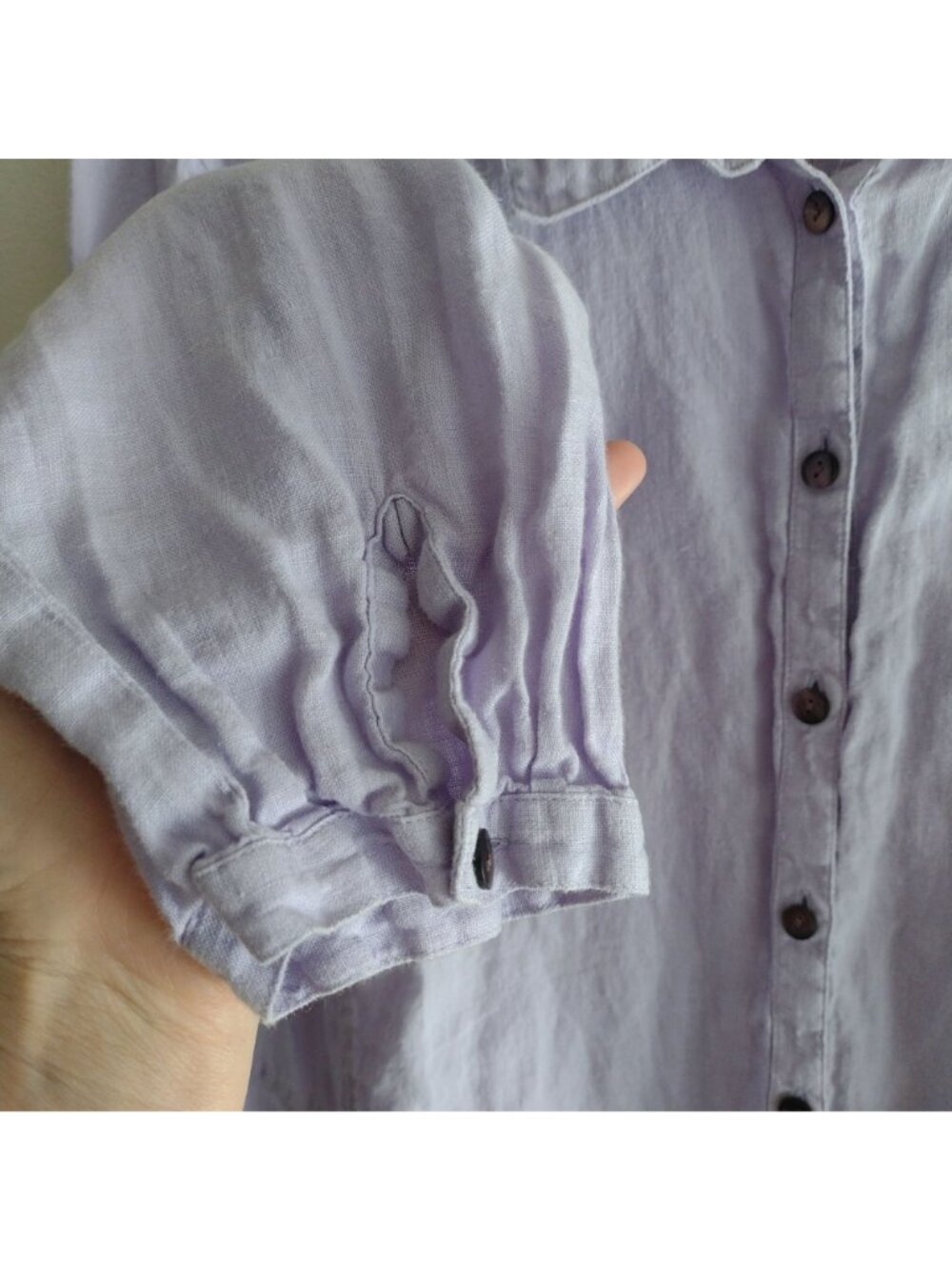 J Jill Lavender Linen Shirt L Summer Breathable Coastal Classic Button Front Top - Picture 4 of 9
